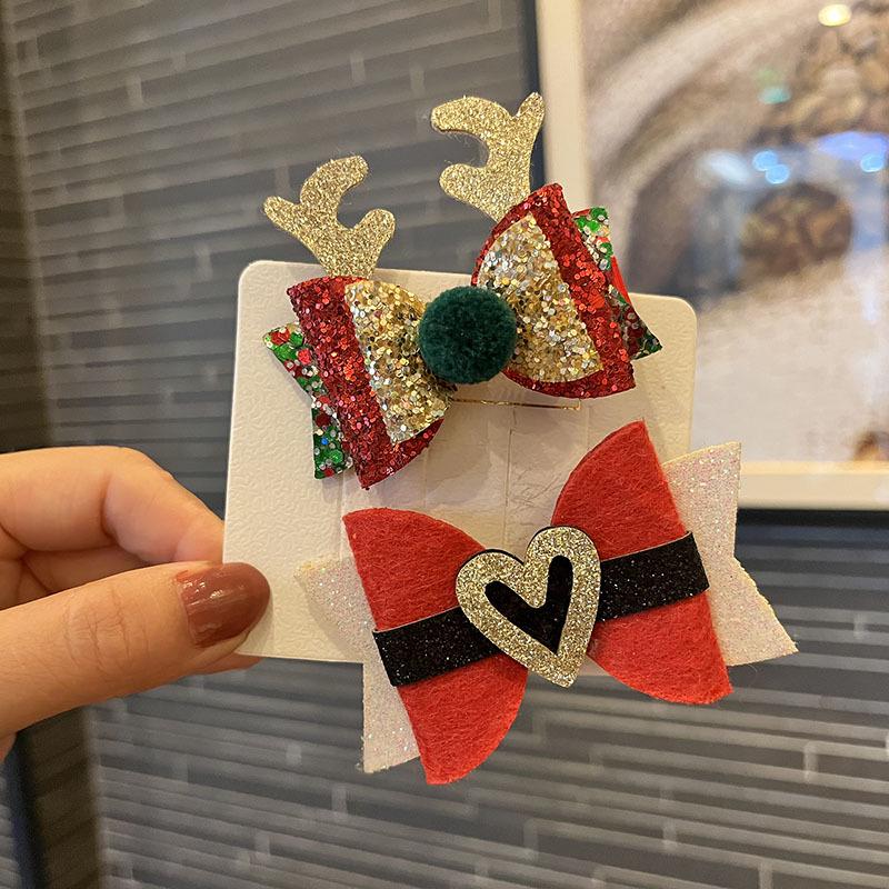 Girls' Cute Christmas Bow Hair Clips - Dress-up Side Clips and Bangs Accessories