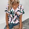 2025 Elegantes und Bequemes Damenmode Kunst Blumenmuster T-Shirt Sommer Freizeit Leichtes Kurzarm-Kleidungsstück