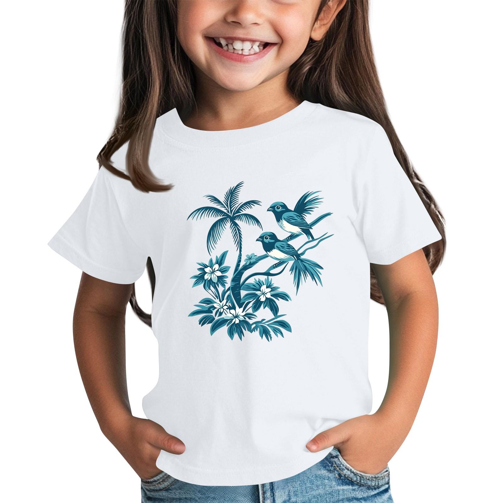 

Дитяча мода Повсякденний топ-футболка з коротким рукавом та круглим вирізом з принтом 160 білий