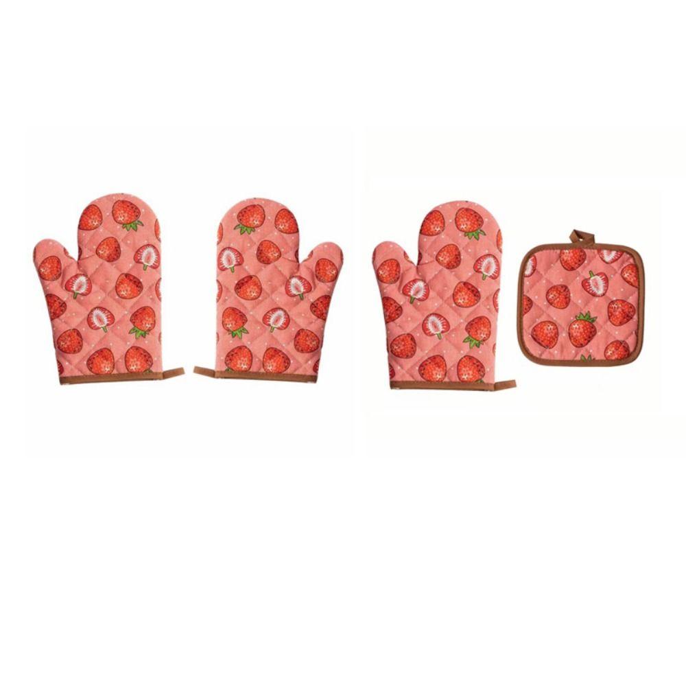 2pcs Heat Resistant Cotton Oven Mitts Thickened Kitchen Microwave Mittens Cooking Tool