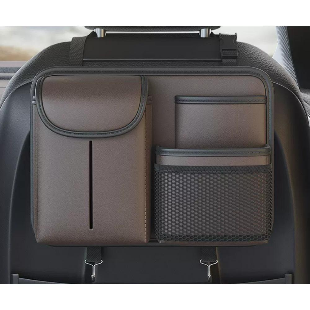 Car seat back storage bag large capacity with tissue box waterproof leather universal car back seat storage bag