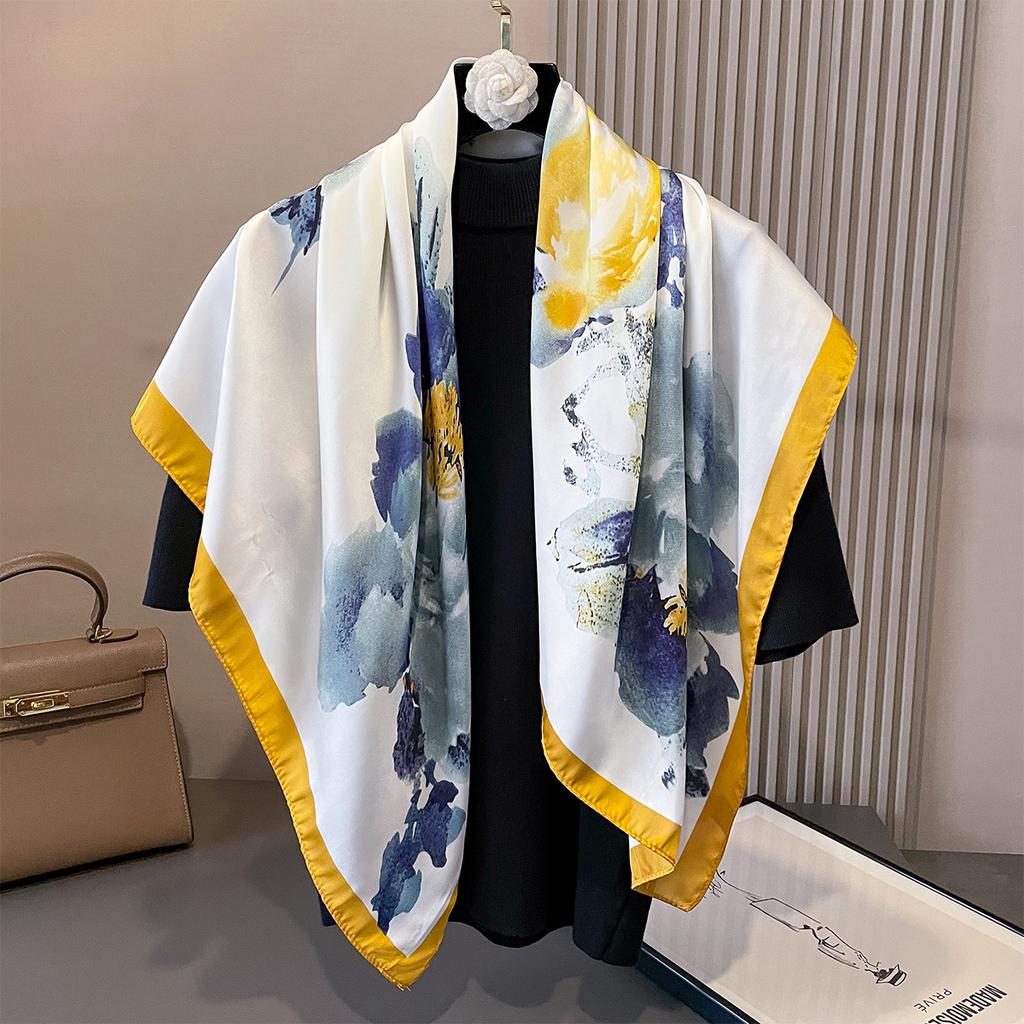 Luxury  Silk Scarf For Women Hijab Bandana Fashion 90*90Cm Square Scarves Handkerchief Design Shawl Wraps Echarpe Foulard