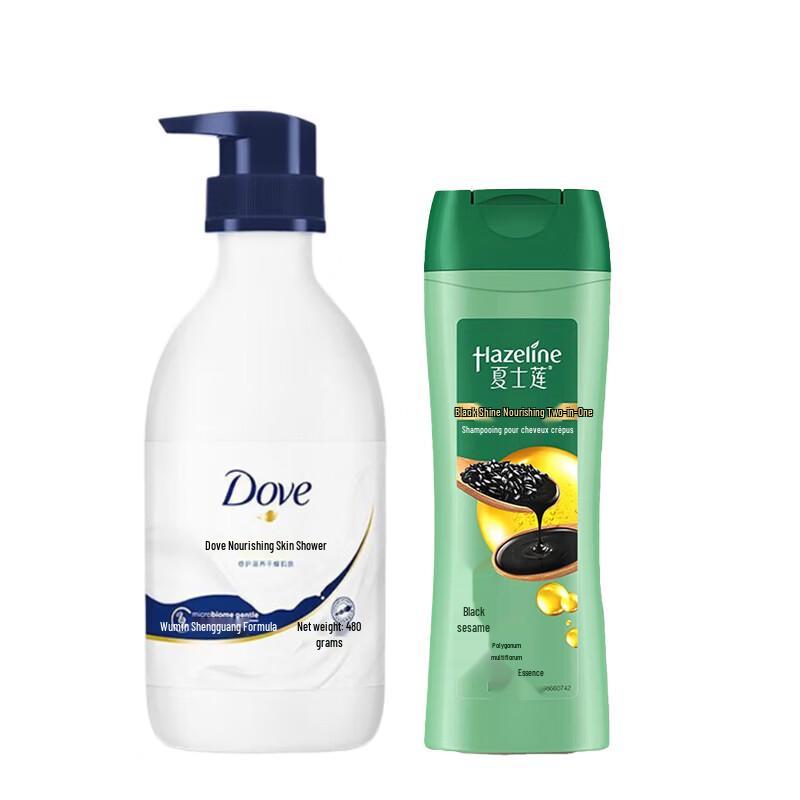 

Dove Nourishing Body Wash & Hazeline Black Shine Shampoo Bundle