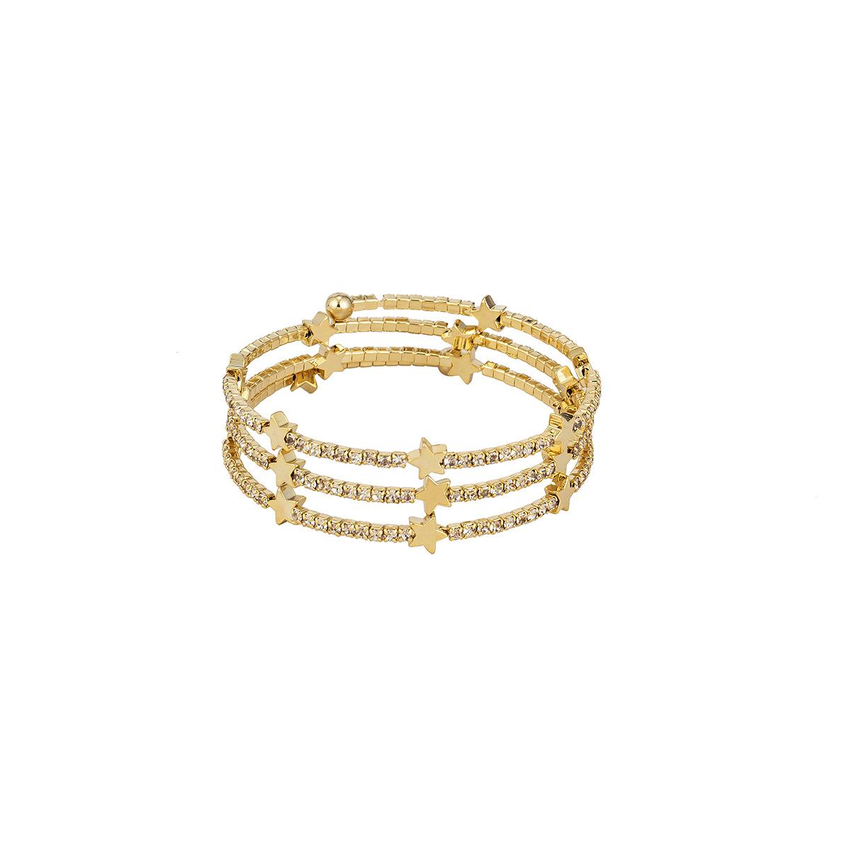 

Стильный многослойный браслет с полной бриллиантовой пентаграммой, простой и универсальный циркониевый круглый регулируемый браслет, элегантный золотой