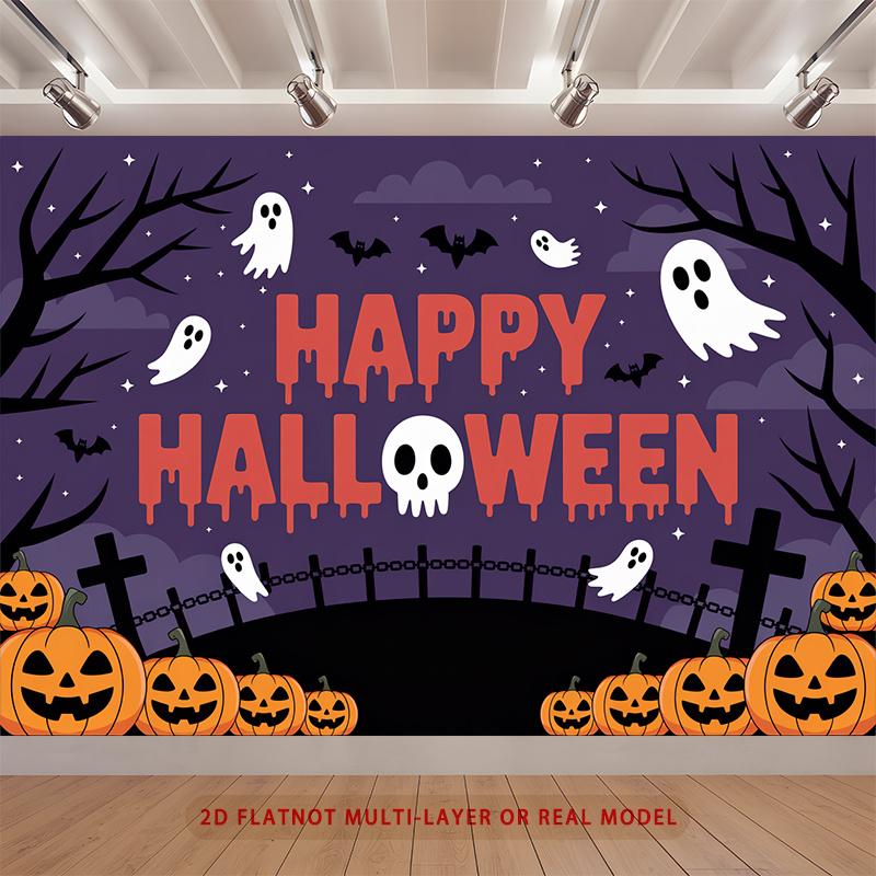 Party Backdrop Halloween Flat Spooky Gothic Skull Pumpkin Birthdays Showers Weddings Photo Booth Decor Front Door Decor