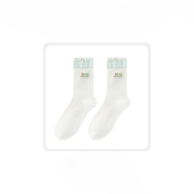 Women's Autumn and Winter New Check Match Color Anti Pilling Lace Mid Tube Socks