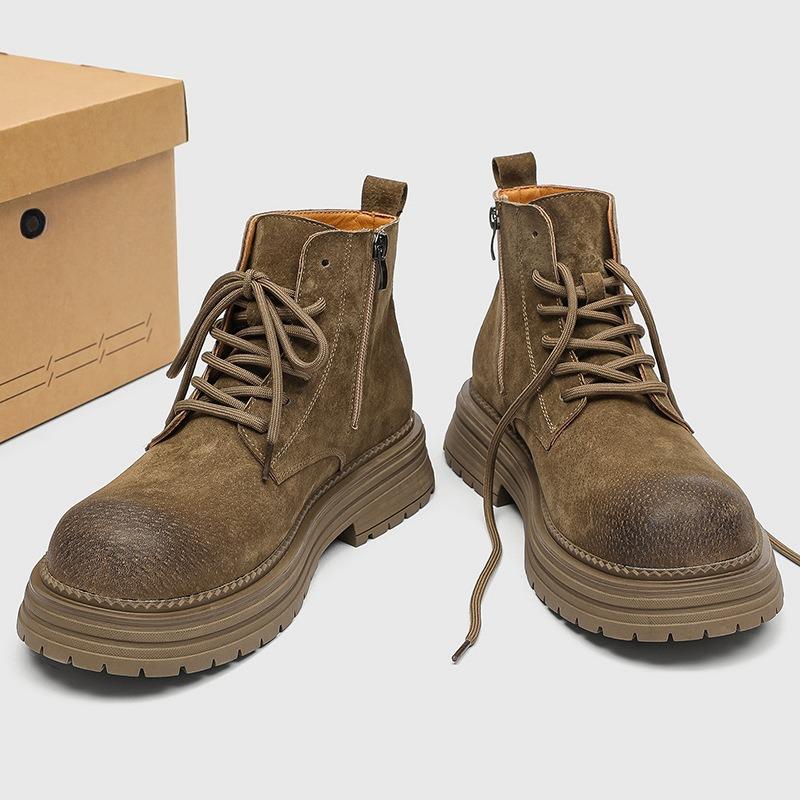 Men's Suede Leather Horse Boots Outdoor Man Casual Thick Soled Short Boots Fashionable Work Boots