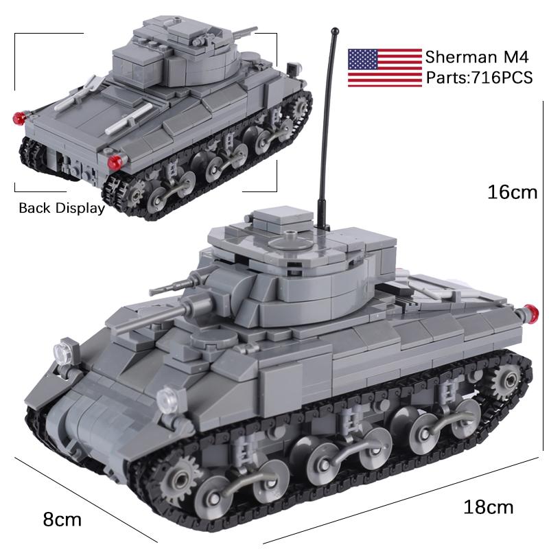 

MOC Друга світова війна Американський військовий основний бойовий танк Будівельні блоки Винищувач LCM3 Броньована машина Автомобіль Цеглинки Іграшки Подарунок для хлопчиків