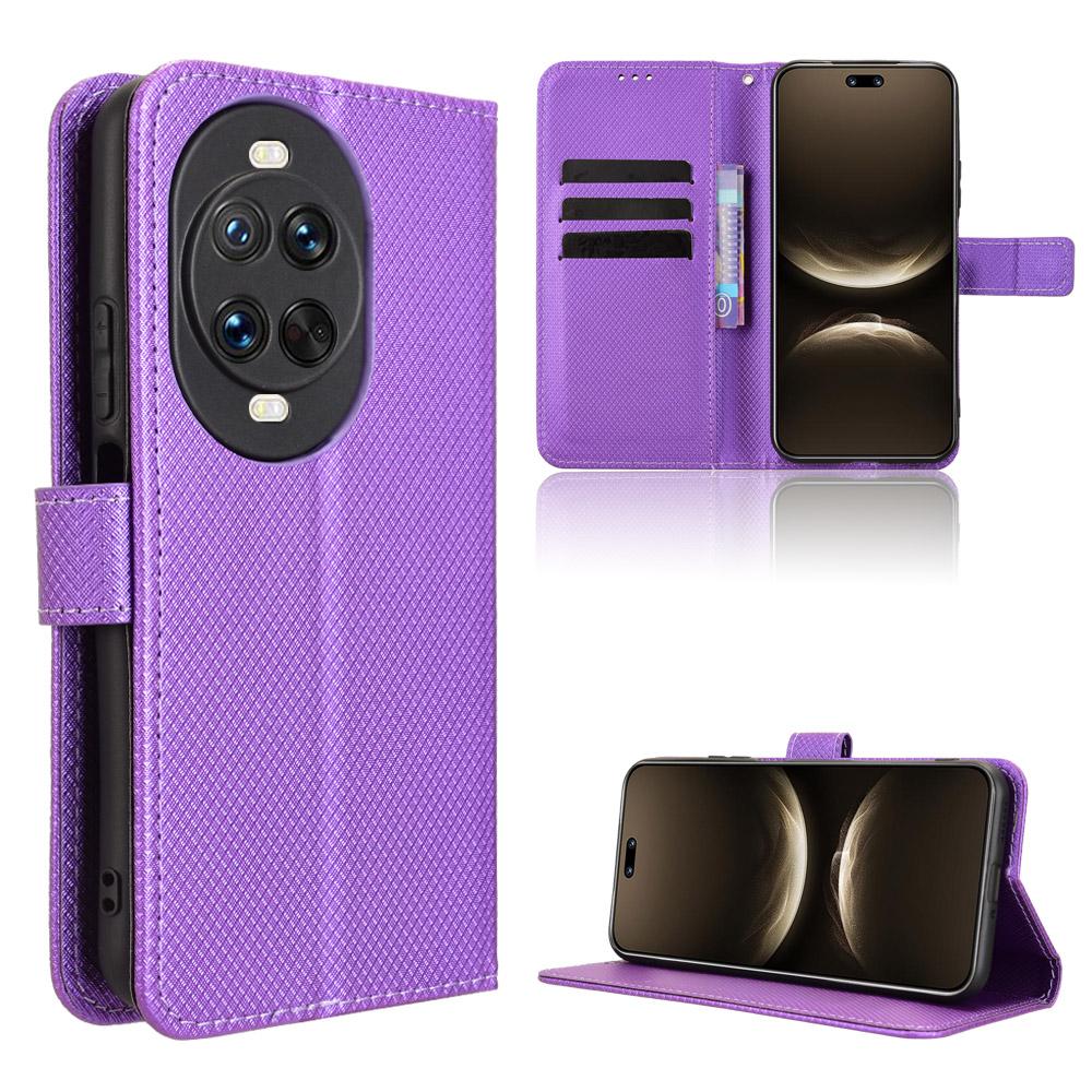 

For Huawei nova 14 5G Leather Wallet Case with Strap Diamond Texture Phone Cover Purple