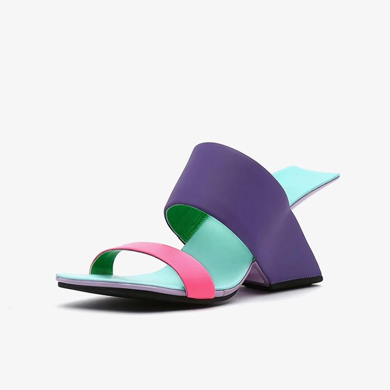 2024 New Brand Design Women Sandals Spring Summer Peep Toe Slippers Thick Heels Genuine Leather Shoes Woman Fashion Casual Pumps