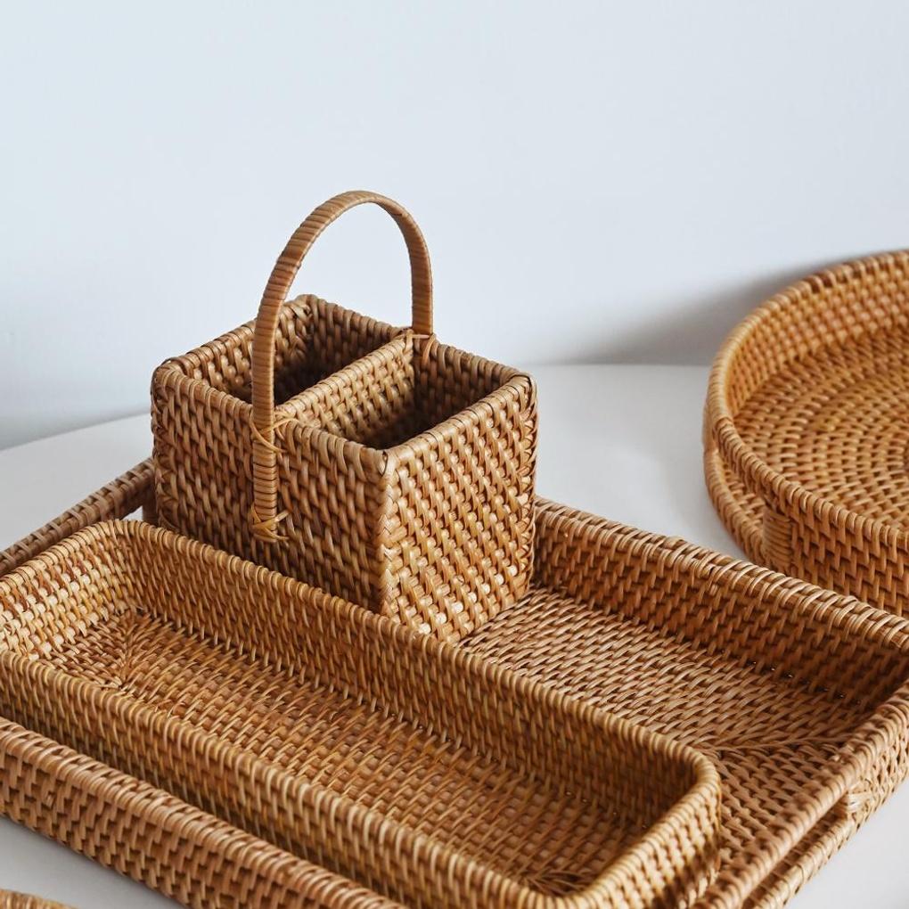 Mehrzweckhalter mit Griff aus echtem Rattan, Löffelhalter