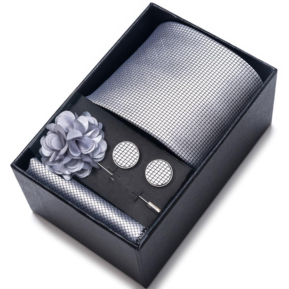 Silk Handmade 8 cm Tie Sets Blue Solid Men s Neck Tie Hankerchief Cufflinks Clip Set Wedding Gift Box