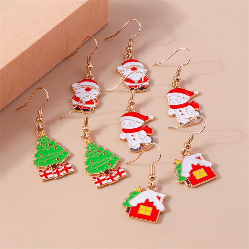 Cute Christmas Tree Drop Earrings Women Girls Elk Snowman Santa Claus Earrings X'mas New Year Party Jewelry Gifts