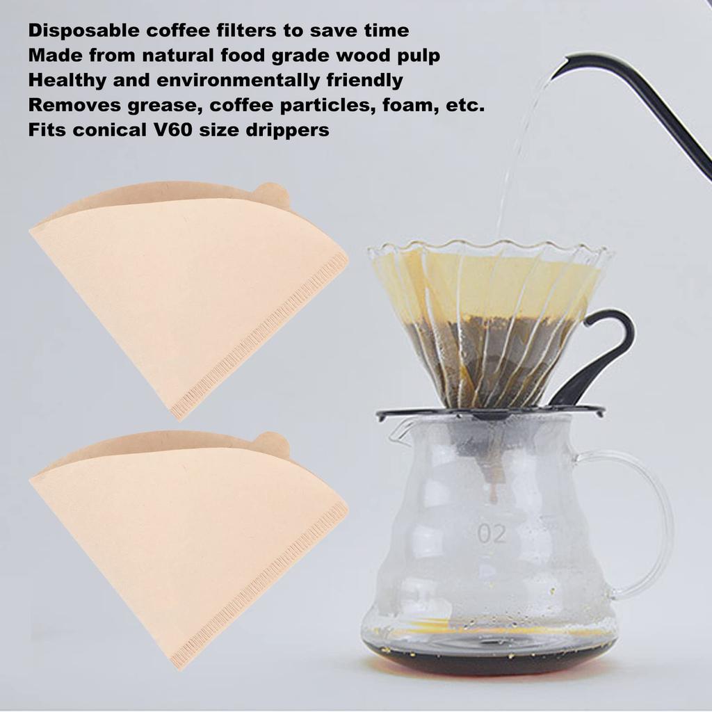 Coffee Filter Paper, 100 Sheets, Cone-Shaped, for Coffee Makers, Commercial and Home Use (V02 Filter Paper, 100 Sheets)