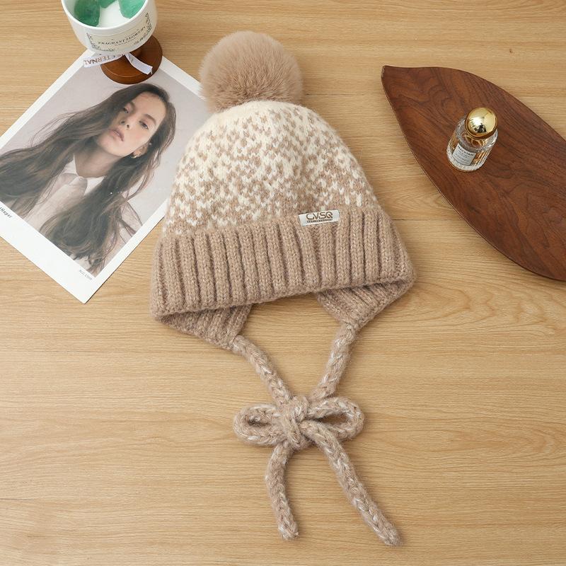 Korean Version of Autumn and Winter Hat for Women's Big Head Circumference Showing Face Small Bag Head Hat Ear Protection Warm Knit Hat Plus Fuzzy Hat