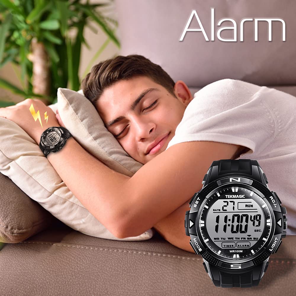 TEKMAGIC 100m Waterproof Digital Swimming Watch with Alarm Clock and Stopwatch, Dual Time Zone Display, Timer Countdown, 12/24 Hour Format
