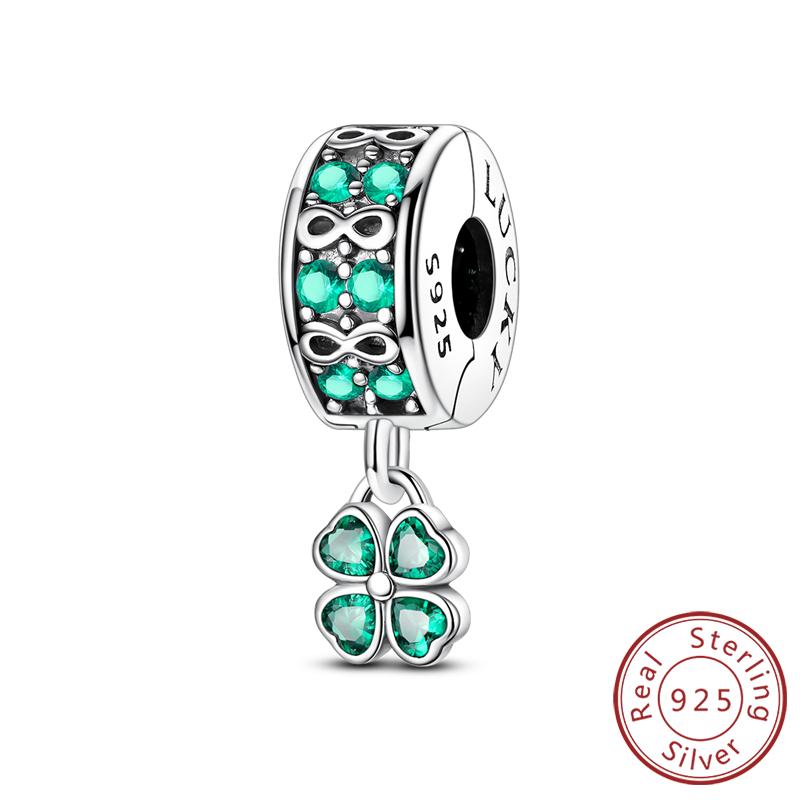 Original Clip Charms Spacer Beads Copper Love Four-Leaf Clover Zircon Charms Fit Bracelet Women Diy Jewelry Gift