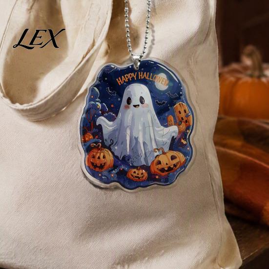 Seasonal Bag Charms Halloween Ghost Keychain, Spooky Pumpkin Keyring Pendant, Clear Acrylic Holiday Ornaments Cute Heart Charm for Backpacks,