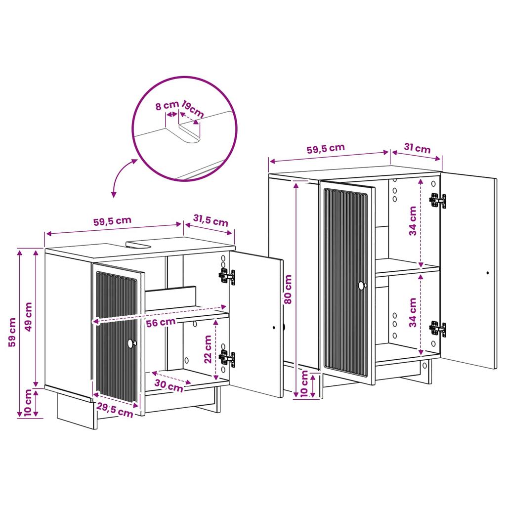 2 piece Bathroom Cabinet Set EDE Black Wood Material