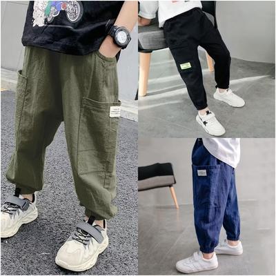 Pantalones para niño, de algodón y lino, finos y holgados, de verano.