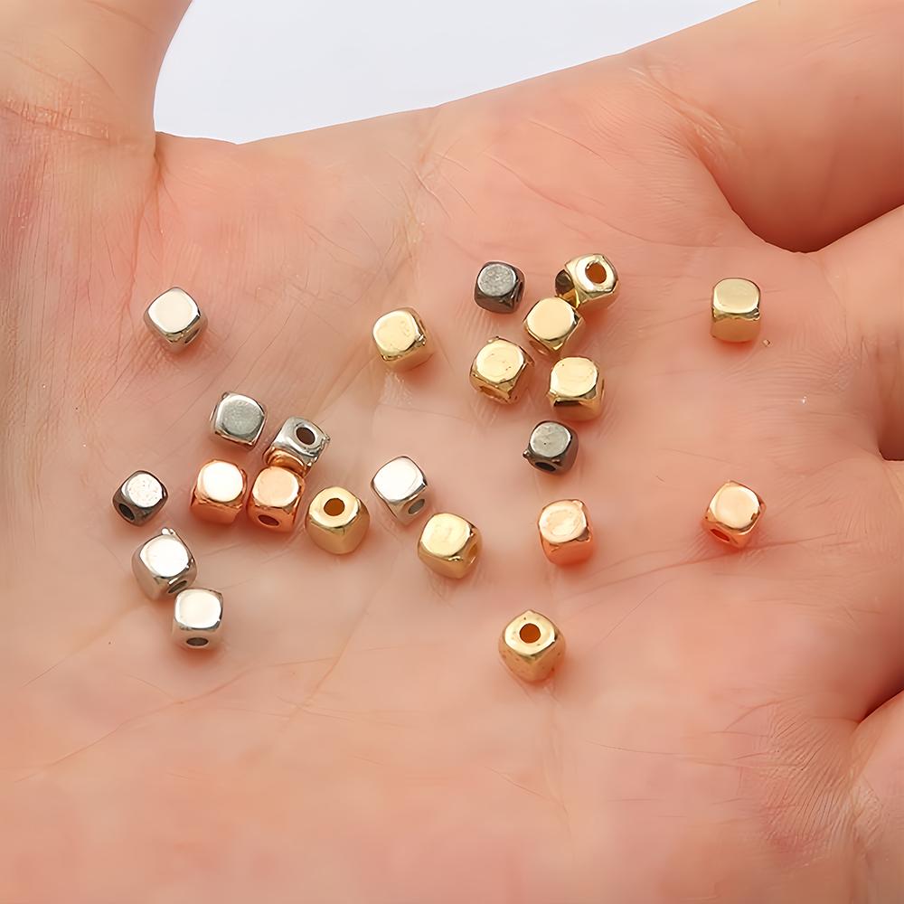 100-200pcs 3-4mm Cube Square Loose Spacer Solid Brass Beads Seed Beads for DIY Jewelry Making Bracelets Necklace Accessories
