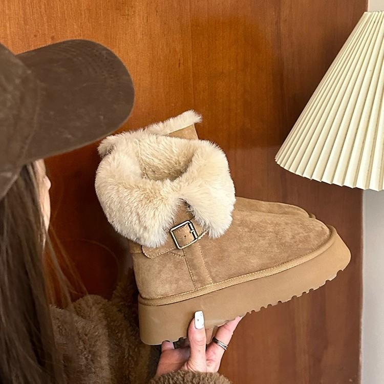 Wool version~ thick-soled snow boots winter new round head versatile velvet thickened two wear turned hair short tube snow cotton