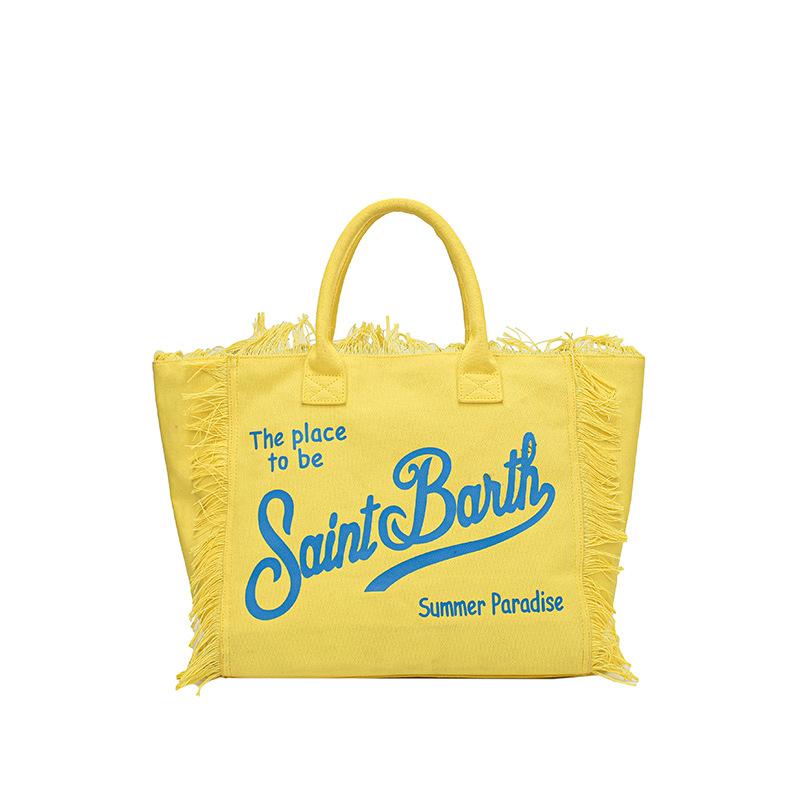 

Сумка Жіноча Нова Полотняна Сумка з Бахромою у Формі Літери Велика Місткість Проста Студентська Сумка-Тоут через Плече для Поїздок жовтий