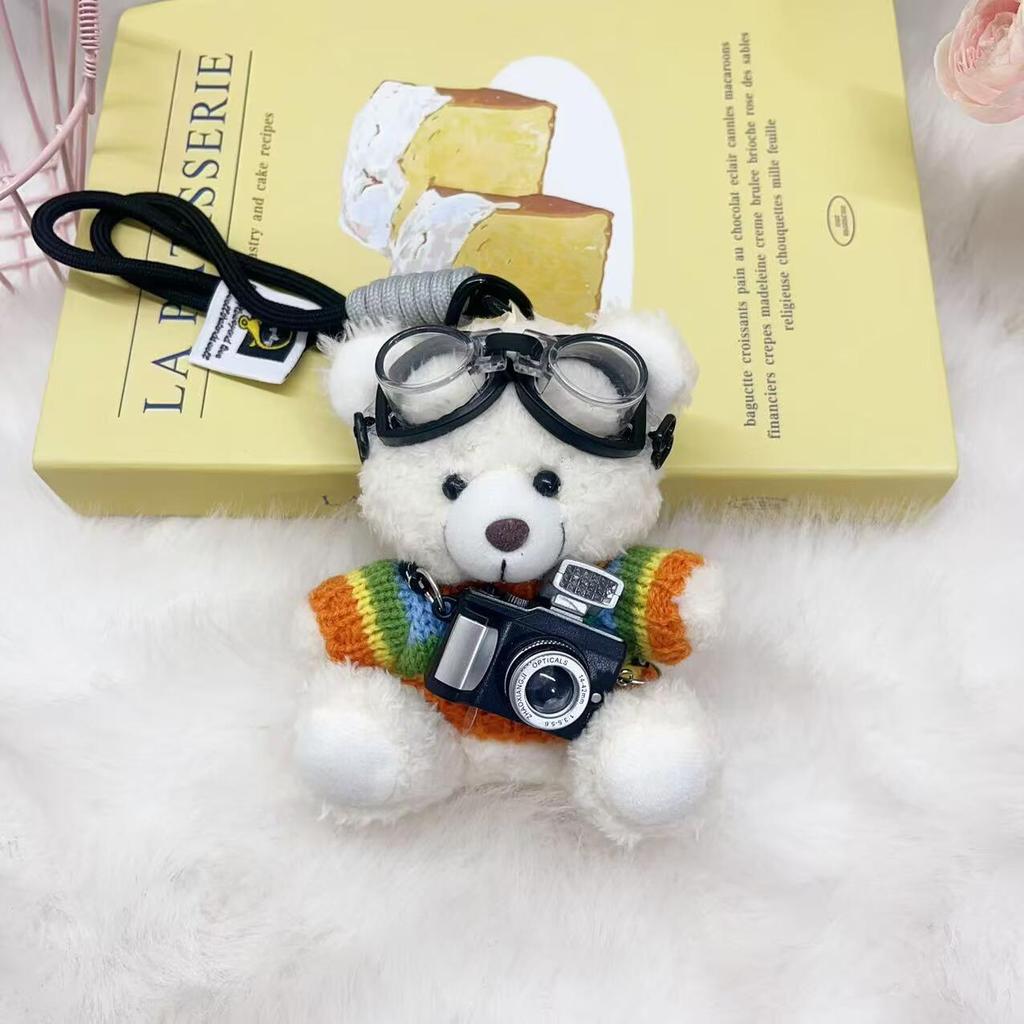 Kreativ Kamera Björn Hänge Plyschdocka Pilot Figur: Present till par Nyckelring Väskberlock