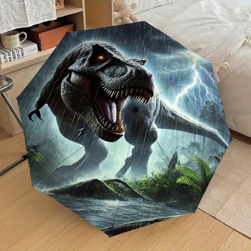 

1pc Dinosaur Storm Pattern Design Small Travel Portable Windproof Umbrella, Fully Automatic Folding Umbrella, One-Button Auto (as the picture,Iron&8K)