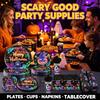 New Glow Halloween Party Tableware Set Plates Napkins Tablecloth, Disposable Dinnerware Kit for Spooky Celebration & Decor