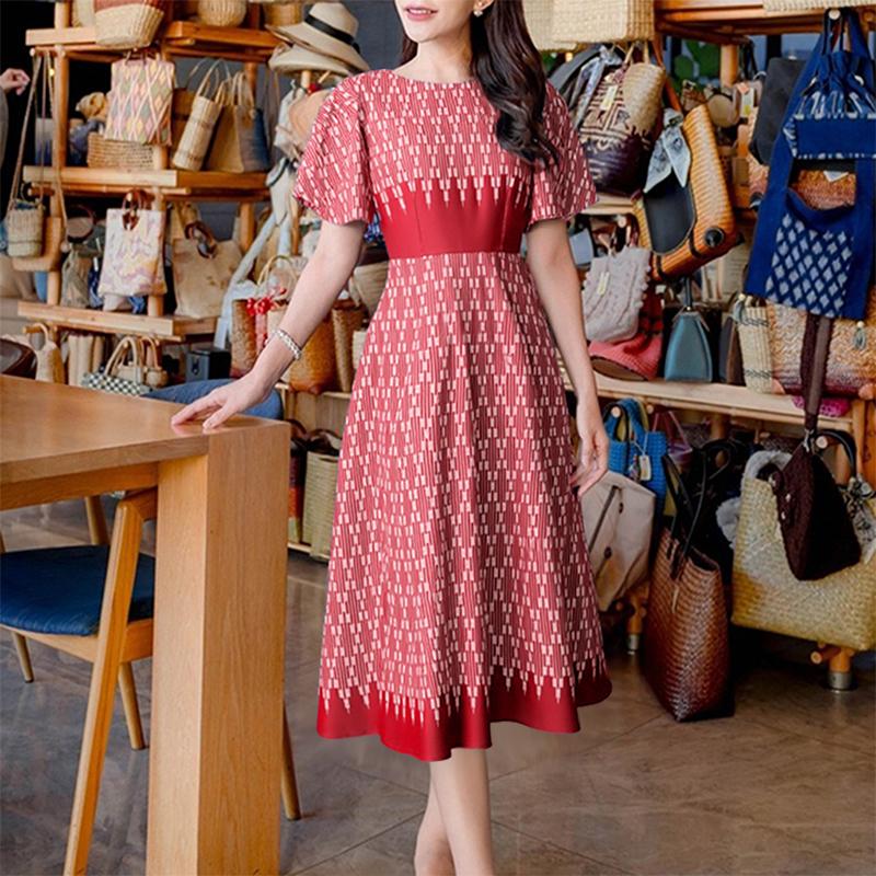 ZANZEA Women Casual Round Neck Loose Short Sleeve Print Dress Summer