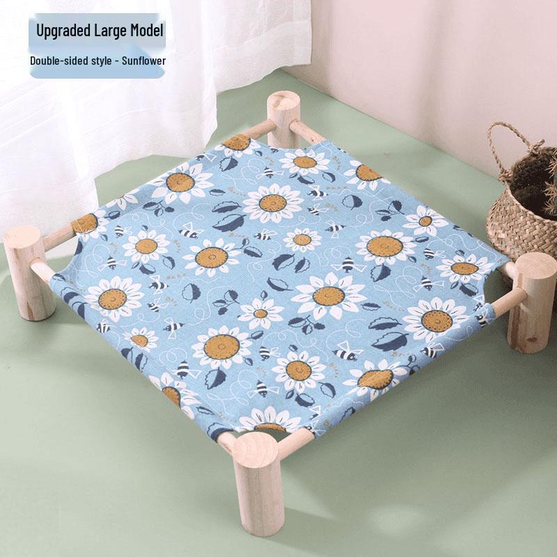 Breathable Pine Wood Rattan Woven Folding Pet Bed - Moisture-proof, Removable, Washable, Four Seasons Style.