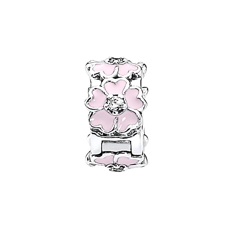 Pandora 925 silver primrose silicone enamel fastening buckle for women, pink 791823EN68-OP