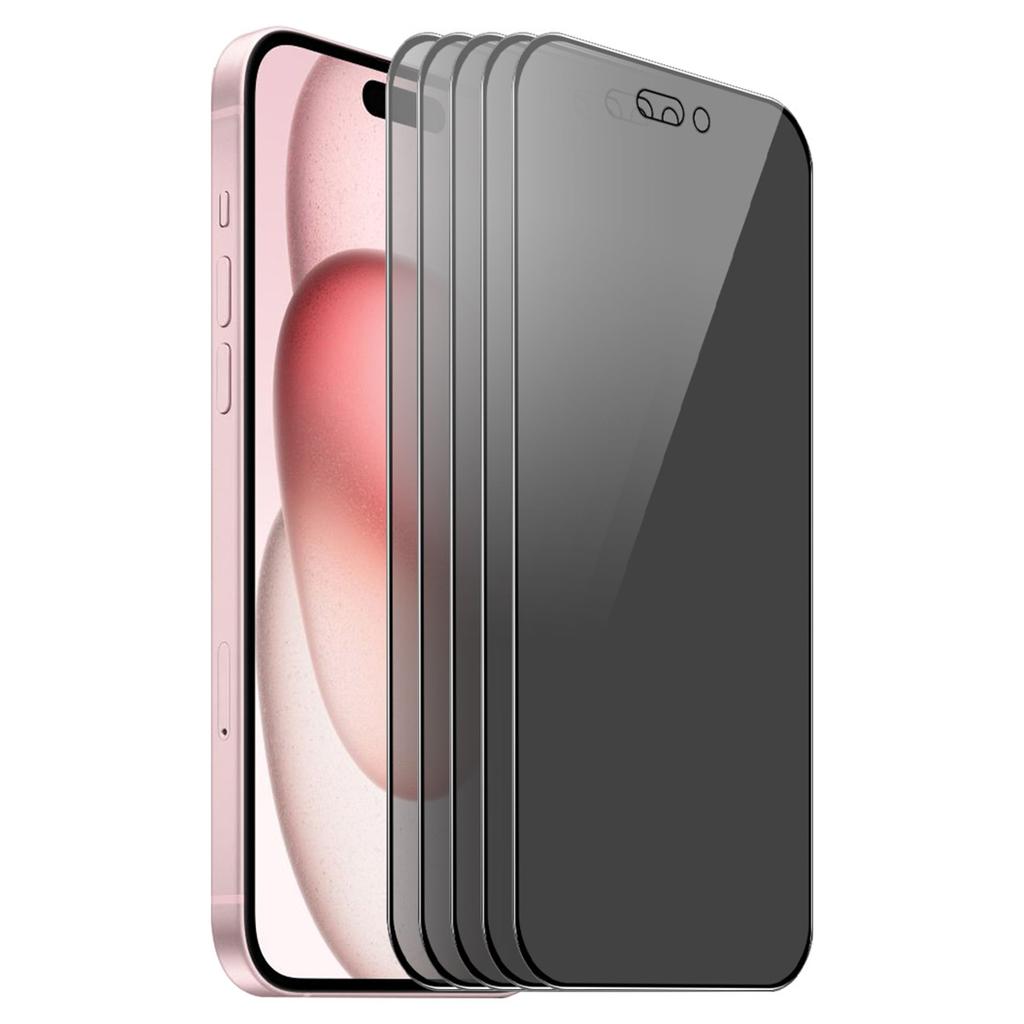 ENKAY HAT PRINCE 5Pcs For iPhone 15 Full Screen Protector Anti-Spy Black Edge Anti-explosion Film