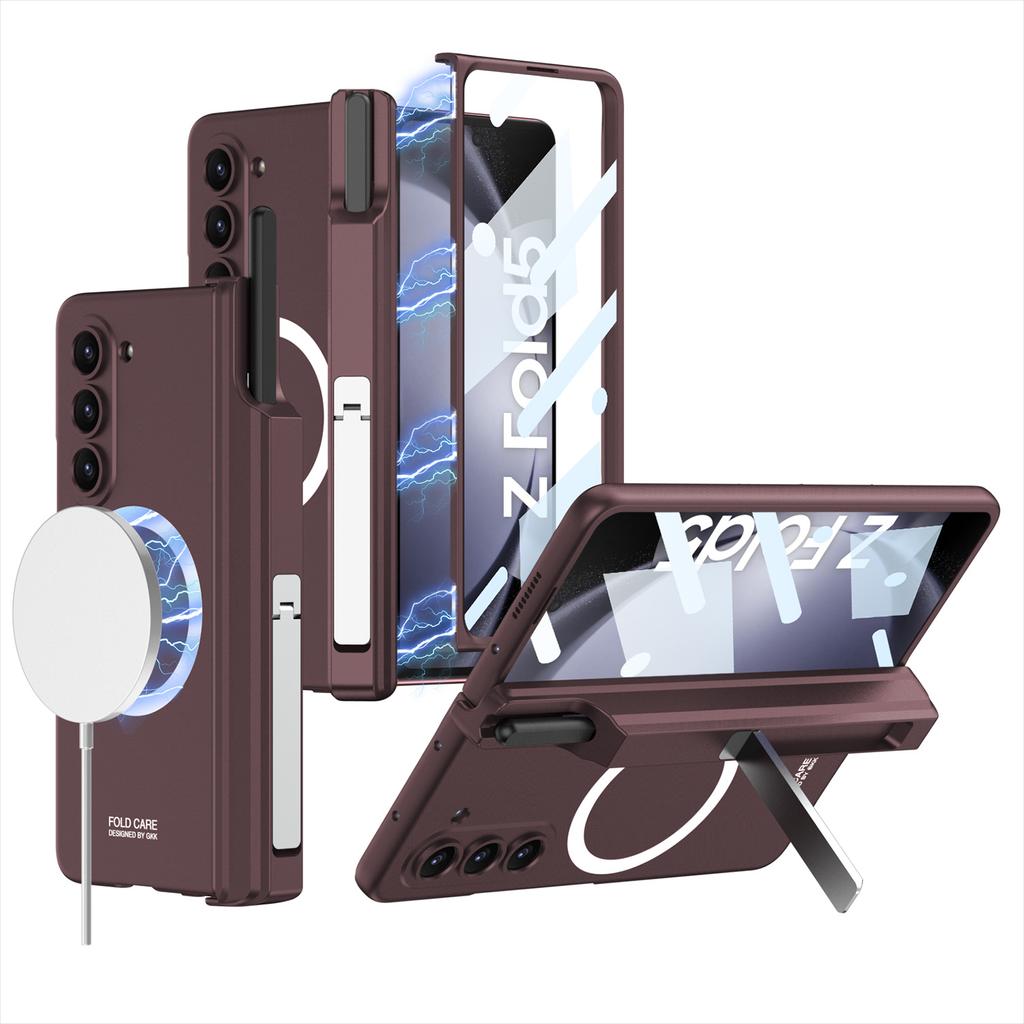 Magsafe Magnetic Hinge Pen Holder Stand Case For Samsung Galaxy Z Fold 6 5 4 3 With Screen Protector Film Cover For Fold6 Fold5