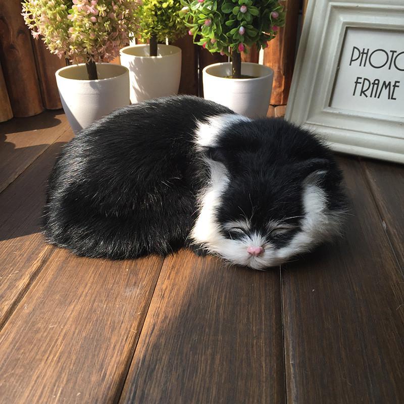 Sleeping Realistic Cat Plush Fake Fur Animal Toy Home Decor Photography Props