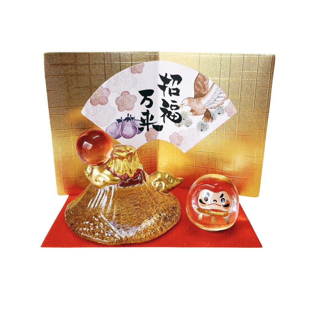 Mount Fuji Gold Fuji Daruma Approximately 9cm Auspicious Good Yuzusha Figurine, Tall, Charm, Fortune, Gold-Lit Glass, E-32