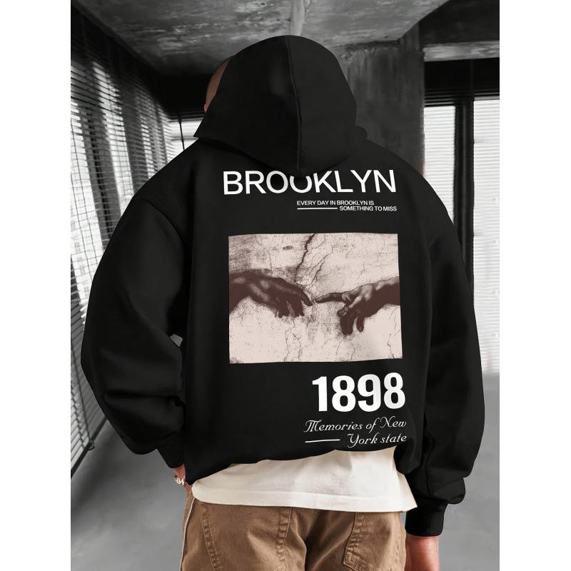 Unisex 2025 European Size Brooklyn Letter Print Hoodie Loose Pullover Top In Stock