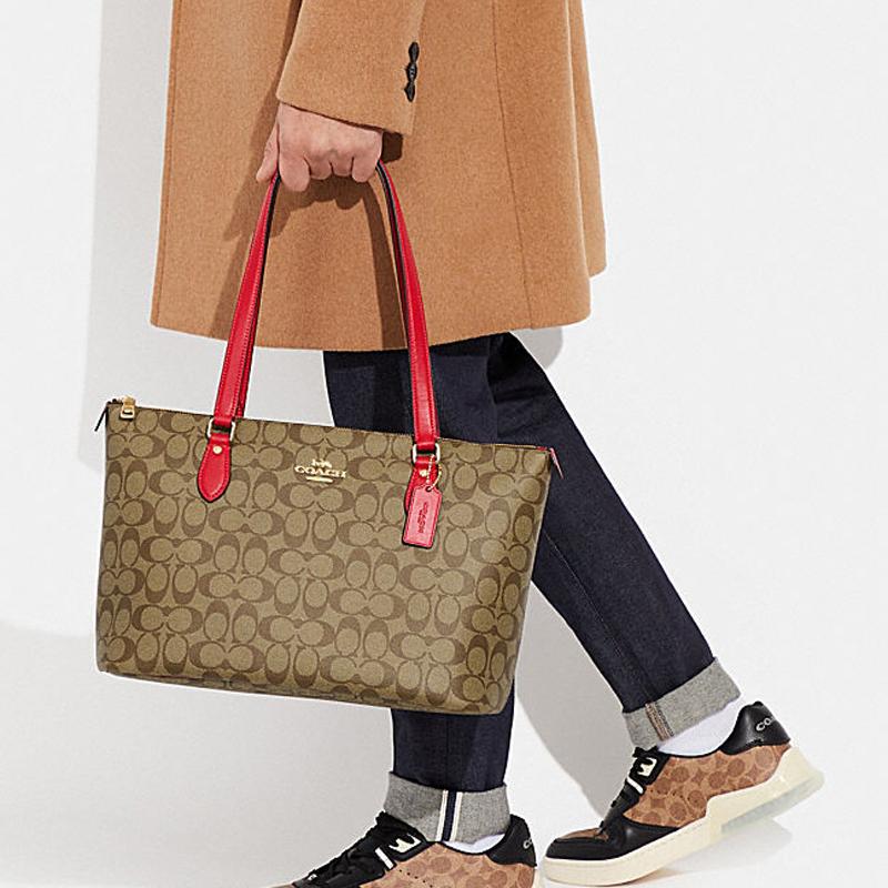 New COACH Gallery PVC Tote Bag Shopping Bag Handbag Shoulder Bag Women's Khaki Red Multicolor CH504-IMVGQ