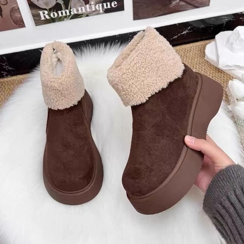 Winter Chunky Platform Heels Women Snow Boots Concise Height Increase Shoes Warm Cotton Short Booties Shoes Zapatos Mujer