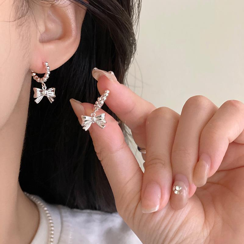 Korean sweet girl heart bow ear buckle metal wind personality creative design earrings small exquisite earrings