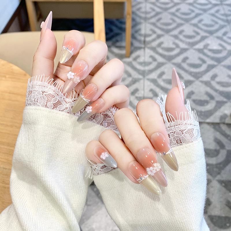 2026 Korean Style Cat Manicure: Medium-Long Wearable Nail Tips, Handmade & Detachable