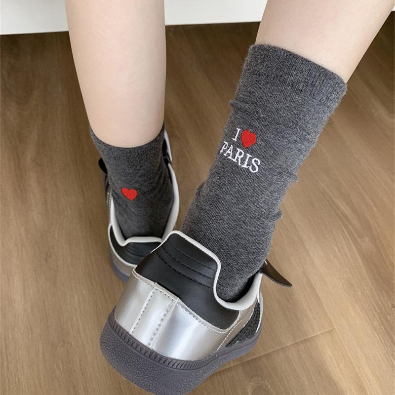 Trend Heel English Love Ab Embroidery Tube Socks Children'S Fashion Outer Wear Pure Cotton Stacking Socks