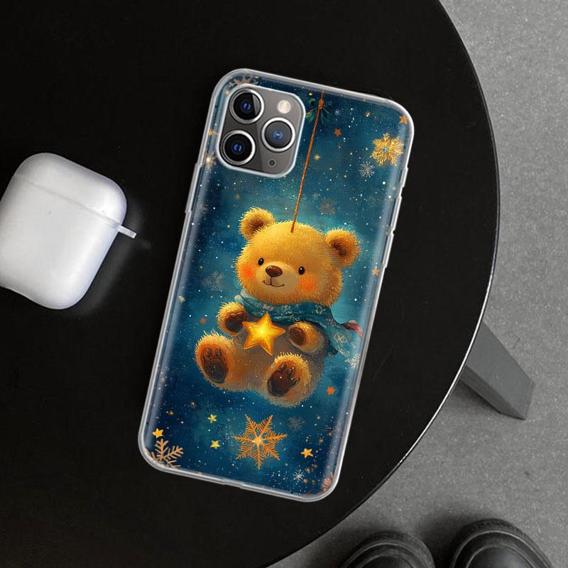 Animal Brown Cute Bear Phone Case Cover for iPhone 11 12 13 Mini 14 15 Plus 16 Pro Max 17 Air 7 8 + SE Art Customized Fundas 11