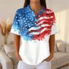 Women’s Casual Short Sleeve Knit Polo Shirt with Button Front and Independence Day Print for Everyday Wear