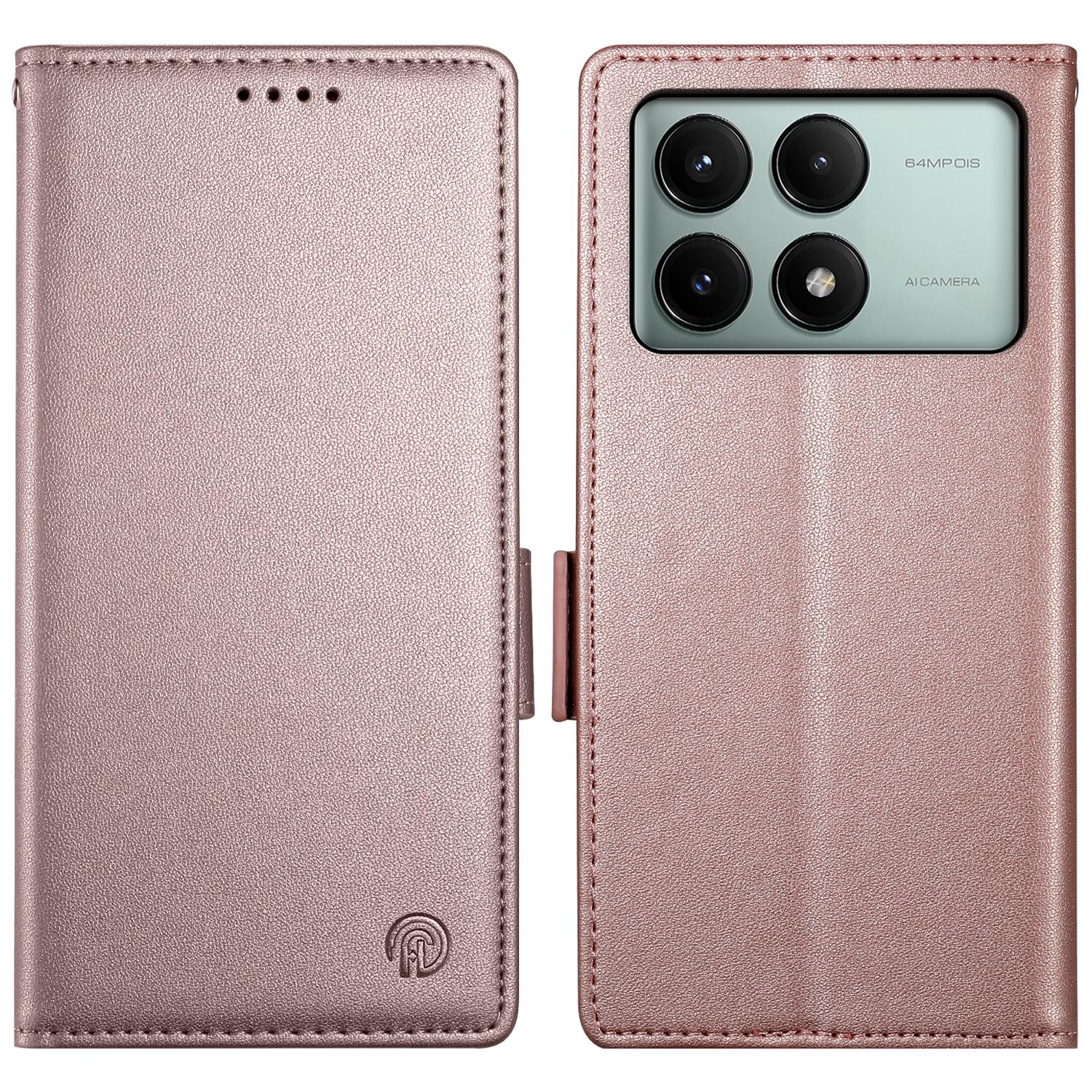 

DF-010 For Xiaomi Redmi K70E 5G/Poco X6 Pro 5G Case Wallet Leather Phone Cover Rose Gold