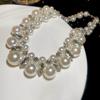 Women's Multi-Layered Imitation Pearl Beaded Necklaces High-Quality Exaggerated Rhinestones Clavicle Chain French Accessories K1