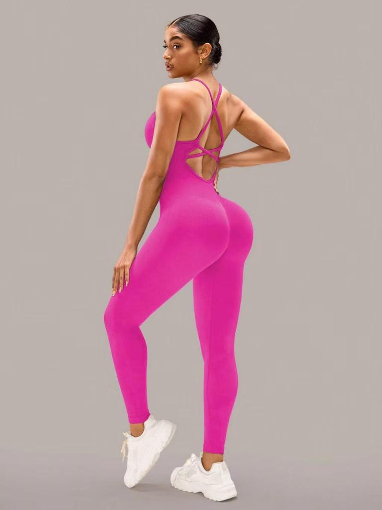 Women's Seamless Cross-Back Jumpsuit with Adjustable Straps for Fitness and Dance