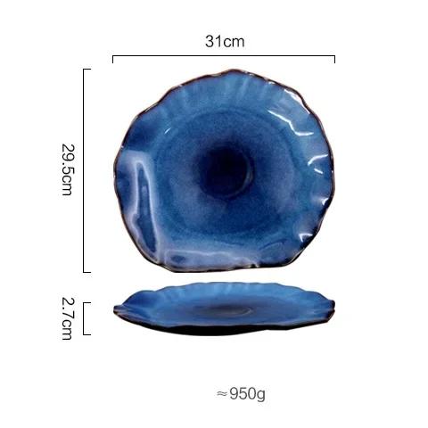BEPAN Piatti in Ceramica Blu Scuro Piatto Piatto Irregolare Piatto di Porcellana Decorazione Domestica Stoviglie Vassoio per Stoviglie Forniture per Cucina Hotel