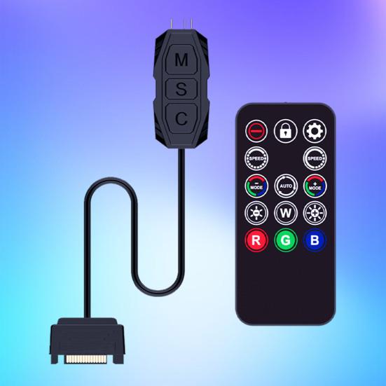 ARGB Controller with 14 Keys Remote Control 5V 3Pin to SATA Power Supply 3 Buttons Color Changing Modes Adjustable Case